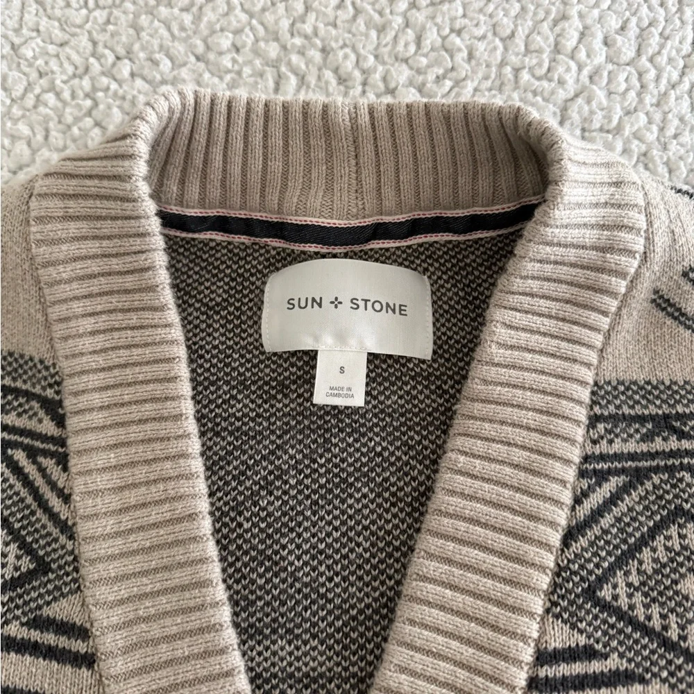 Sun + Stone Men's Cardigan in Beige and Black - Picture 3 of 5